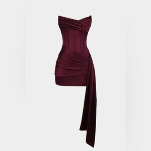 NWT Micas Satin Asymmetrical Sleeveless Mini Dress - Burgundy